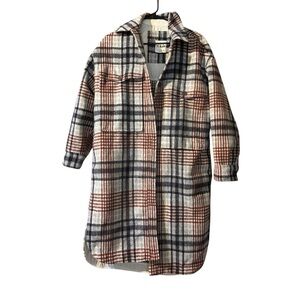 Zara Long Plaid Coat Size Small